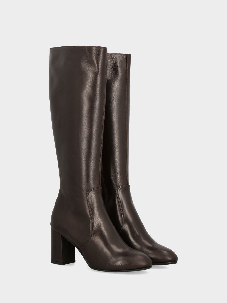 Stivale in nappa testa di moro con tacco largo e cerniera laterale