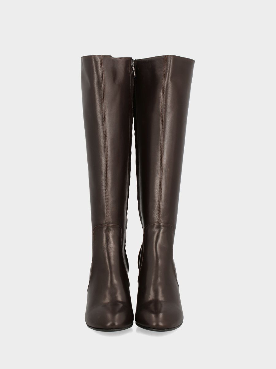 Stivale in nappa testa di moro con tacco largo e cerniera laterale