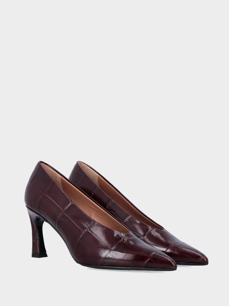 Décolleté in vitello bordeaux stampato coccodrillo con scollo a uovo