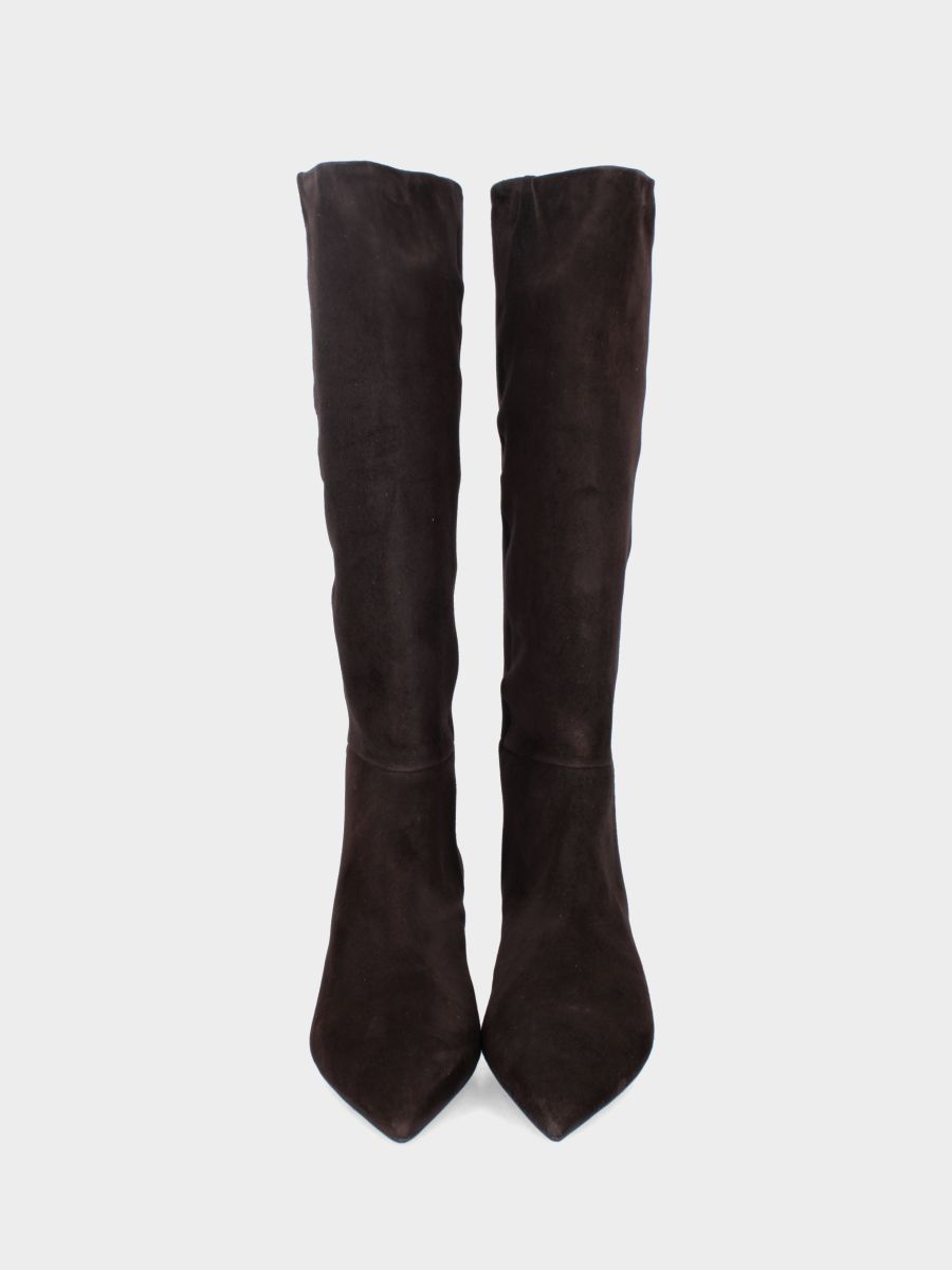 Botte haute en suède marron foncé avec talon large