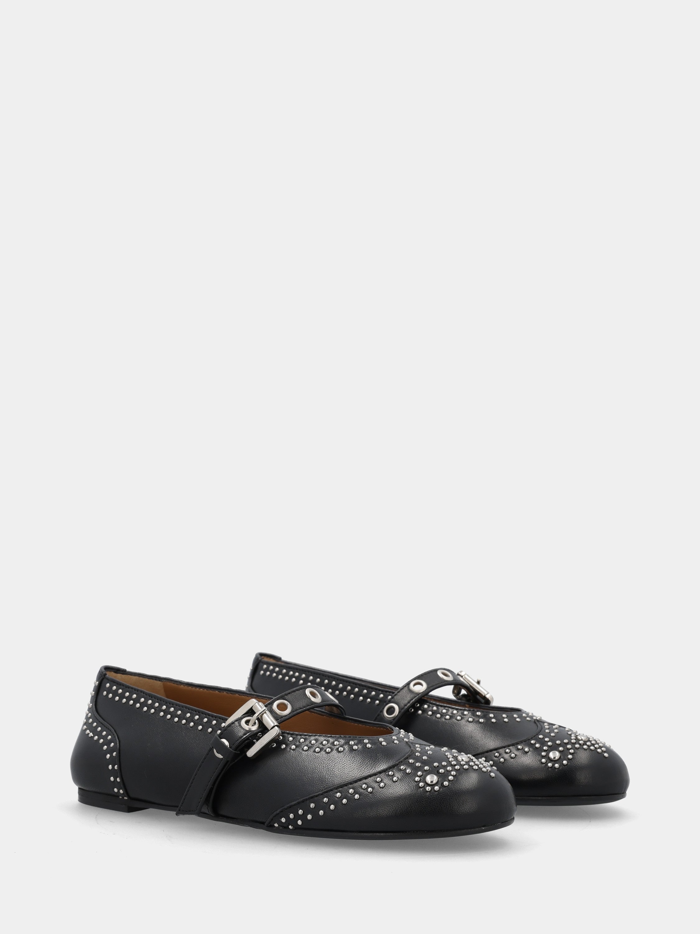 Ballerine Mary Jane en nappa noir en construction sacchetto et clous ronds