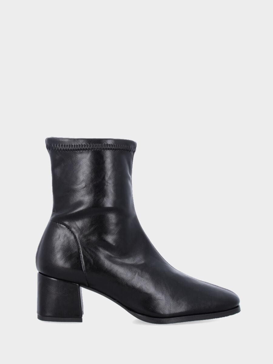 Stivaletto in ecopelle nera elasticizzata con tacco a blocco