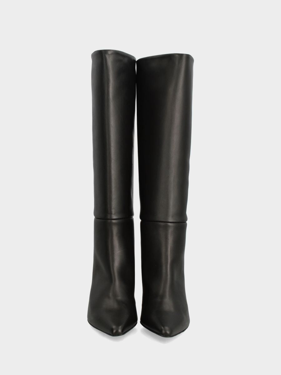 Botte en veau noir à tige droite avec talon aiguille