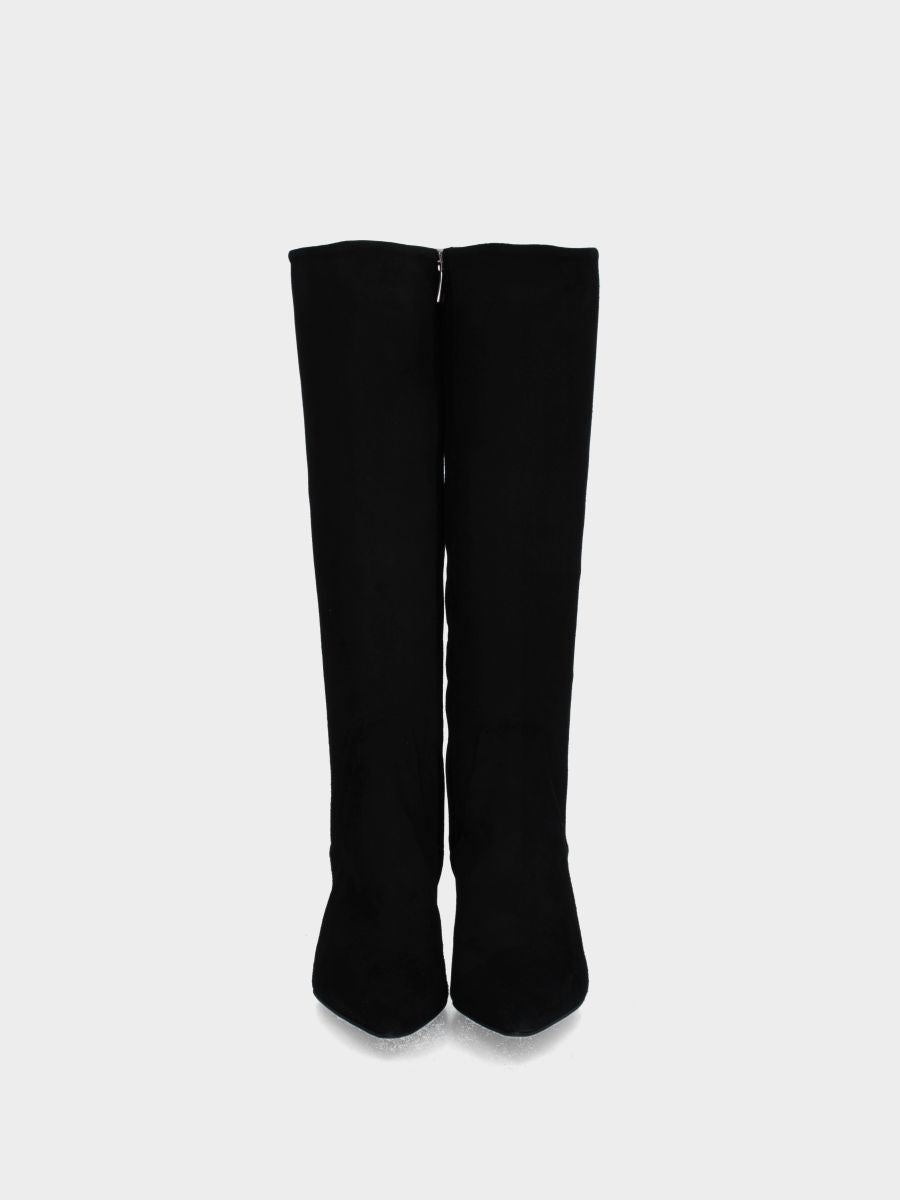 Botte en suède noir avec talon aiguille en forme de calice