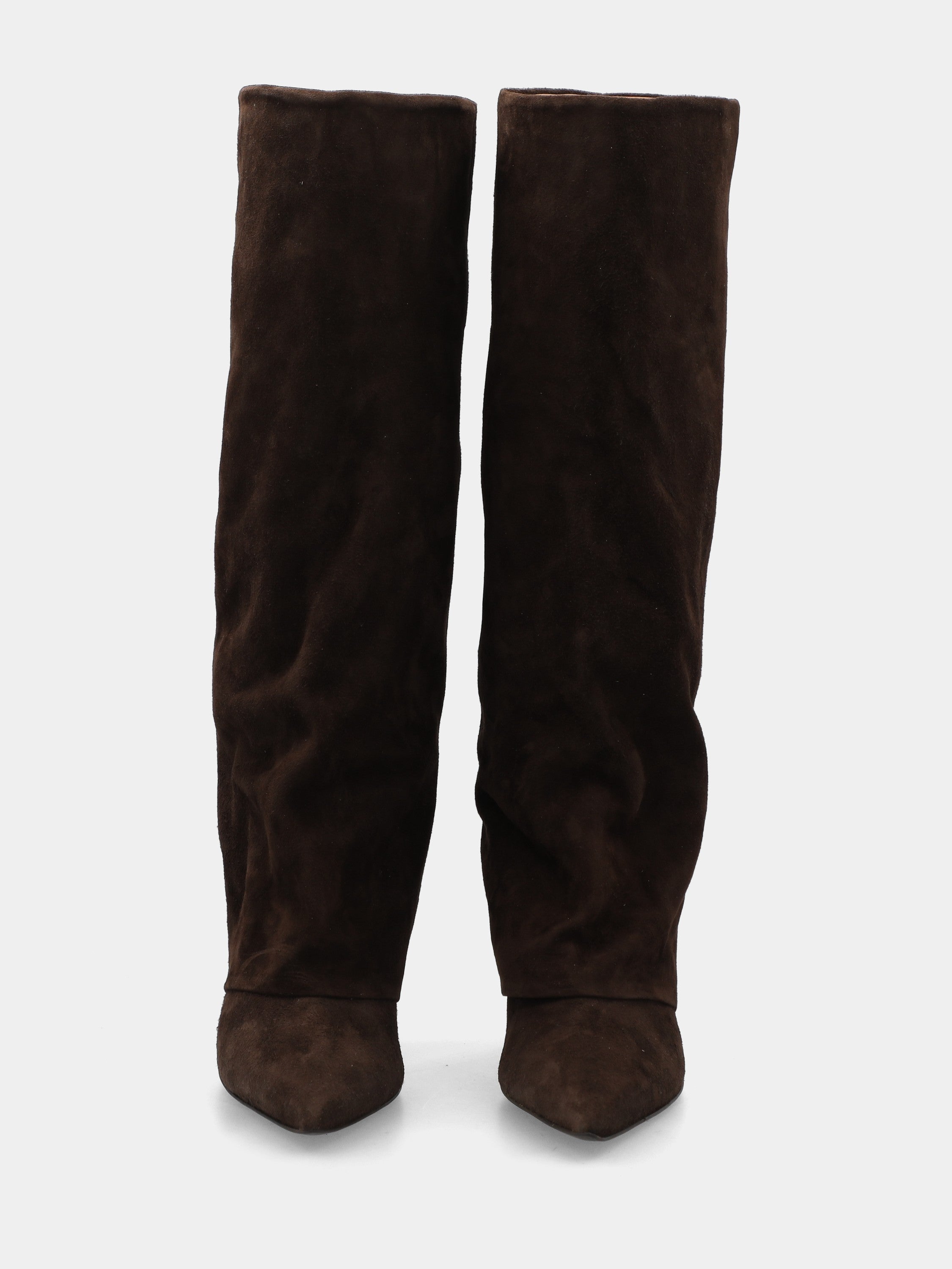 Stivale a tubo in camoscio testa di moro con ghetta rivoltata