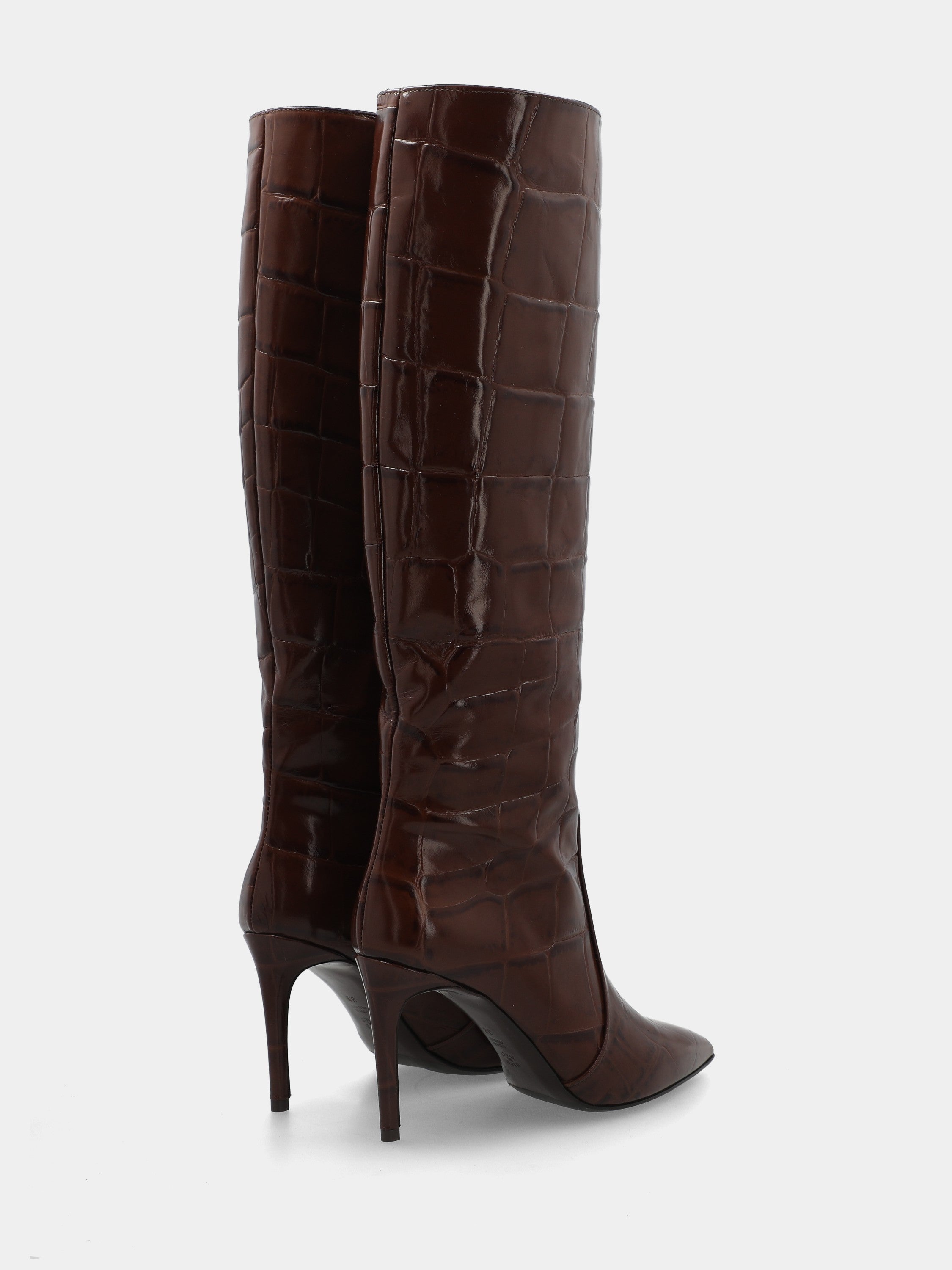 Stivale in vitello cocco marrone con tacco stiletto 90mm a coda