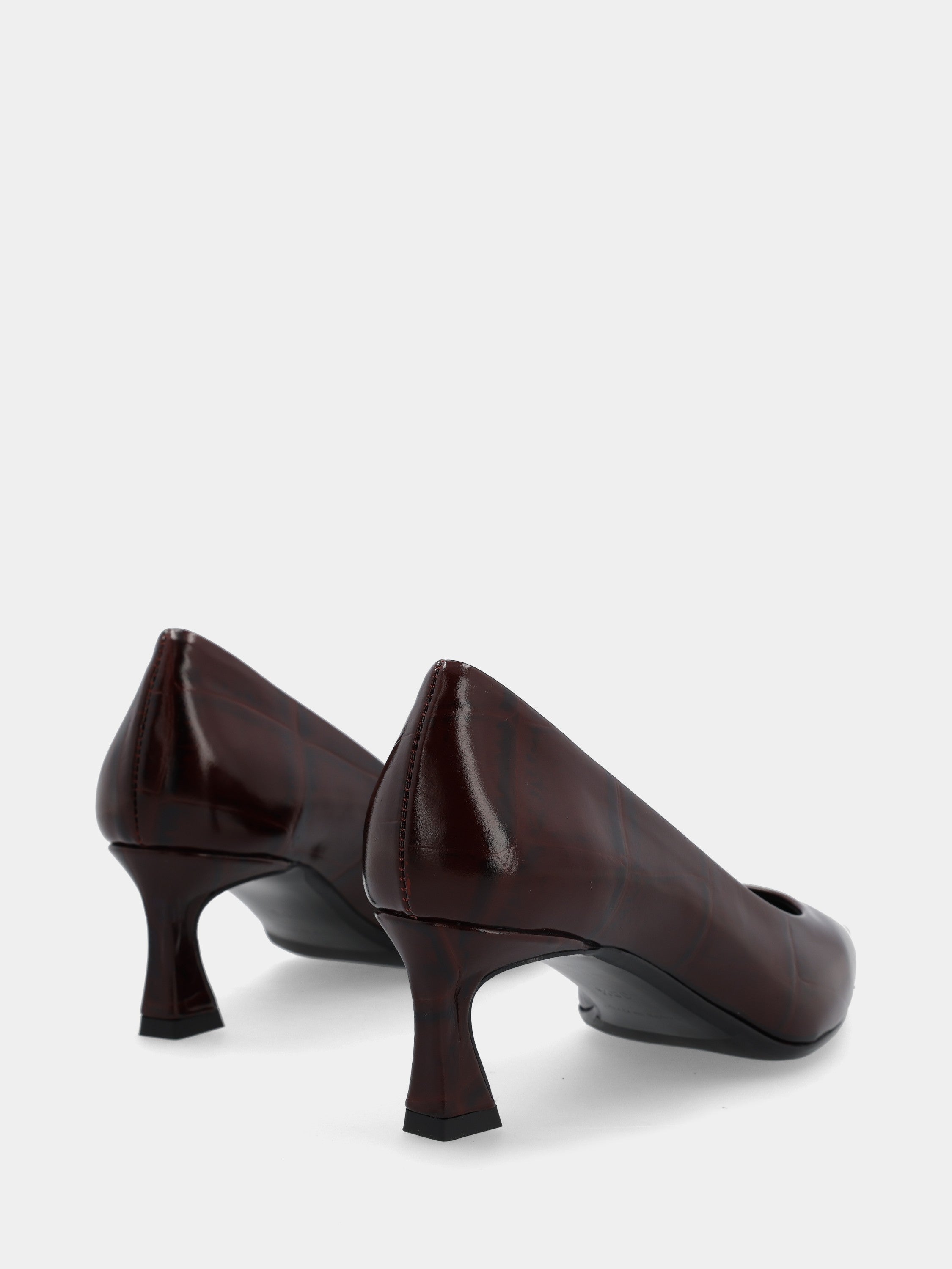 Bordeaux calfskin crocodile-effect pumps with spool heel