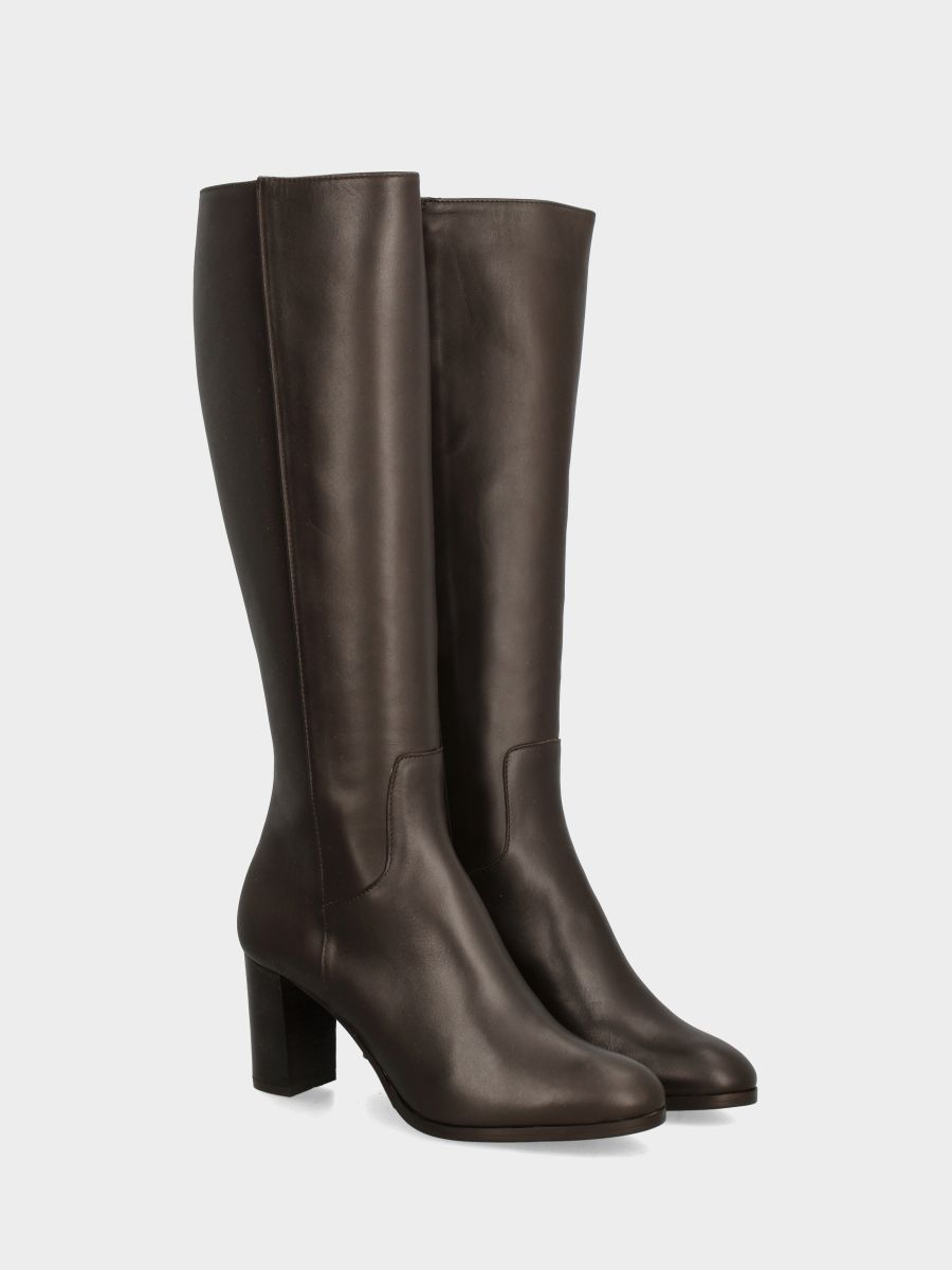 Botte en veau marron foncé avec talon bloc