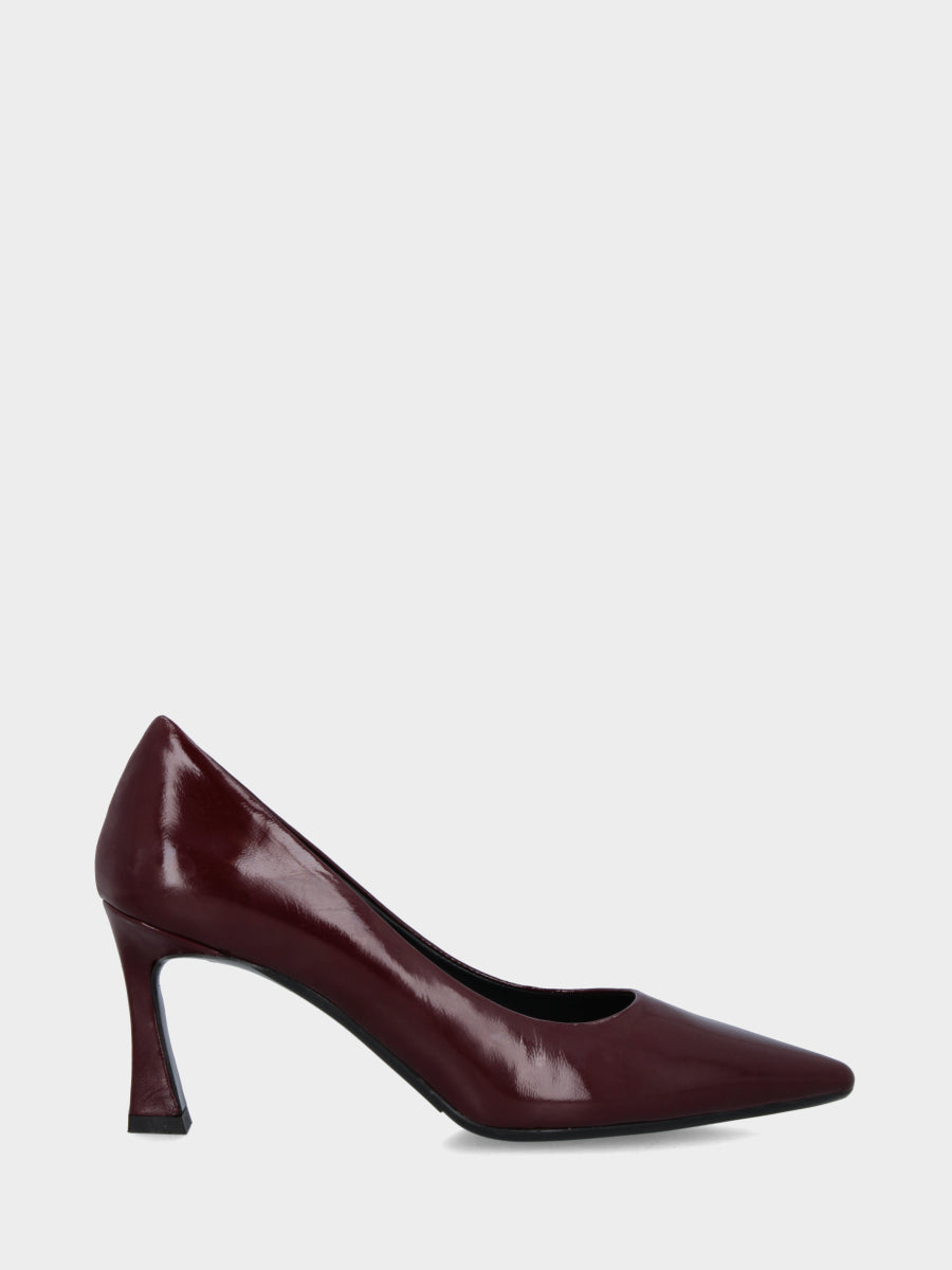 Escarpins en verni miroir bordeaux avec talon creux
