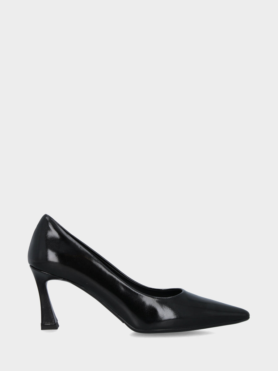 Escarpins en verni miroir noir avec talon creux
