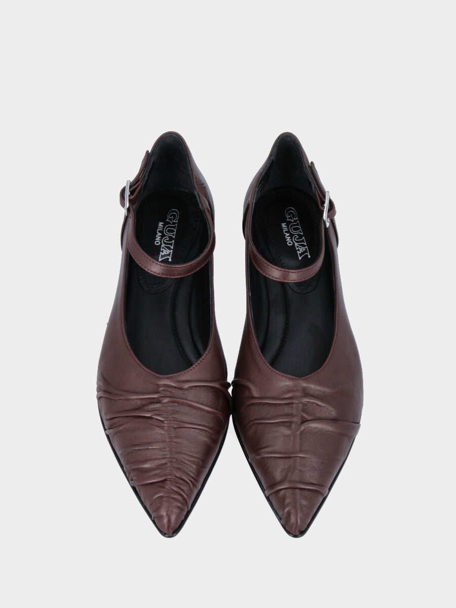 Ballerina Mary Jane in nappa bordeaux con punta sfilata arricciata