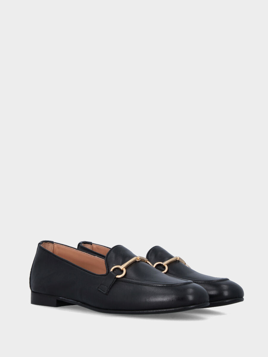 Pantofolina in nappa nera con morsetto e bordo cucito