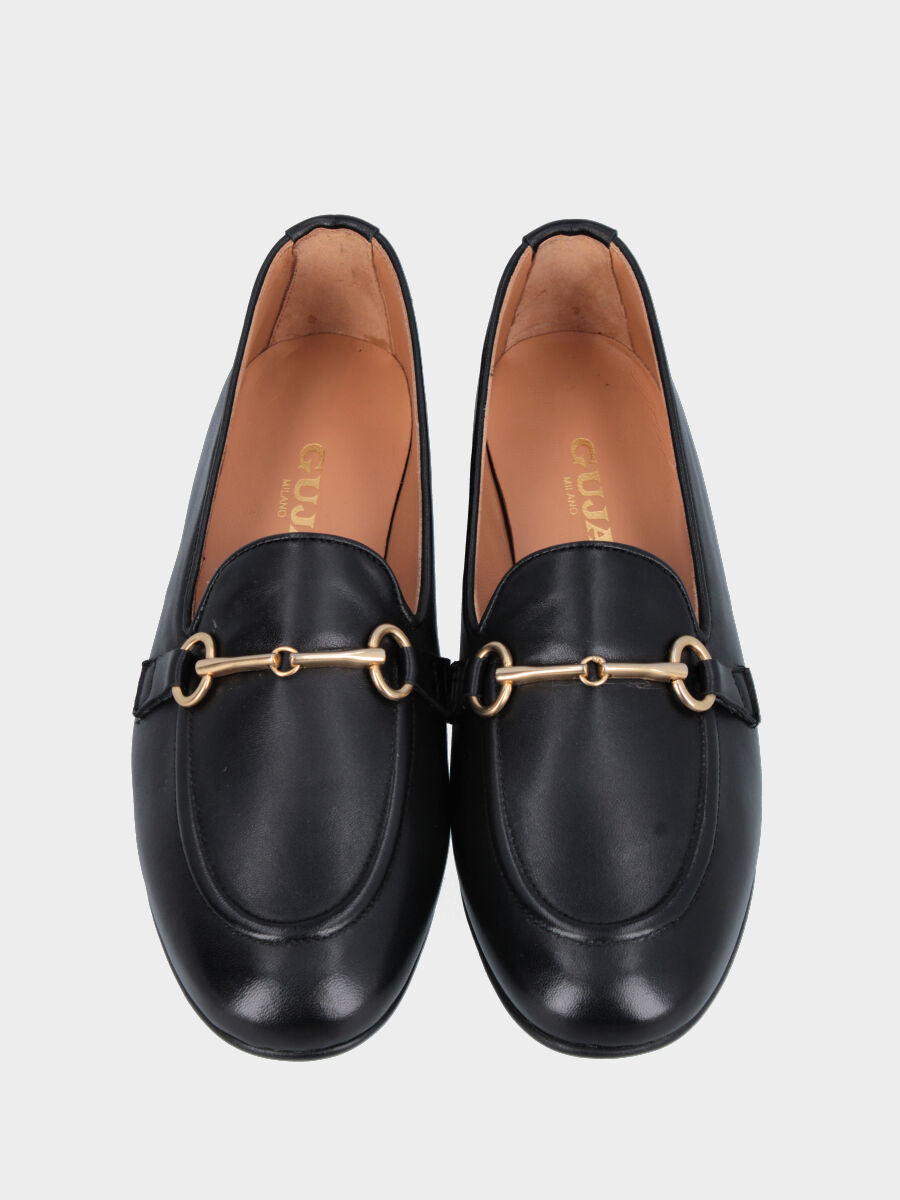 Pantofolina in nappa nera con morsetto e bordo cucito