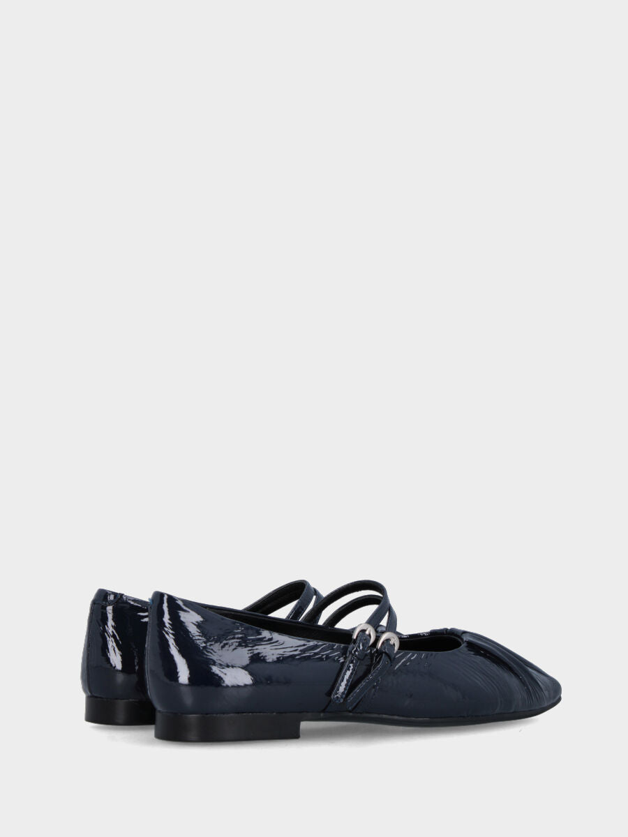 Ballerine Mary Jane en naplak bleu avec double bride et bout pointu