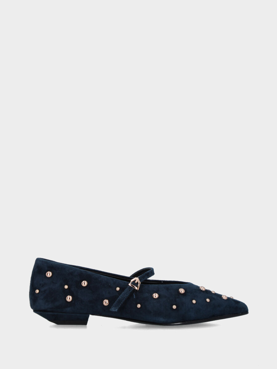 Ballerina Mary Jane in camoscio blu navy con borchie