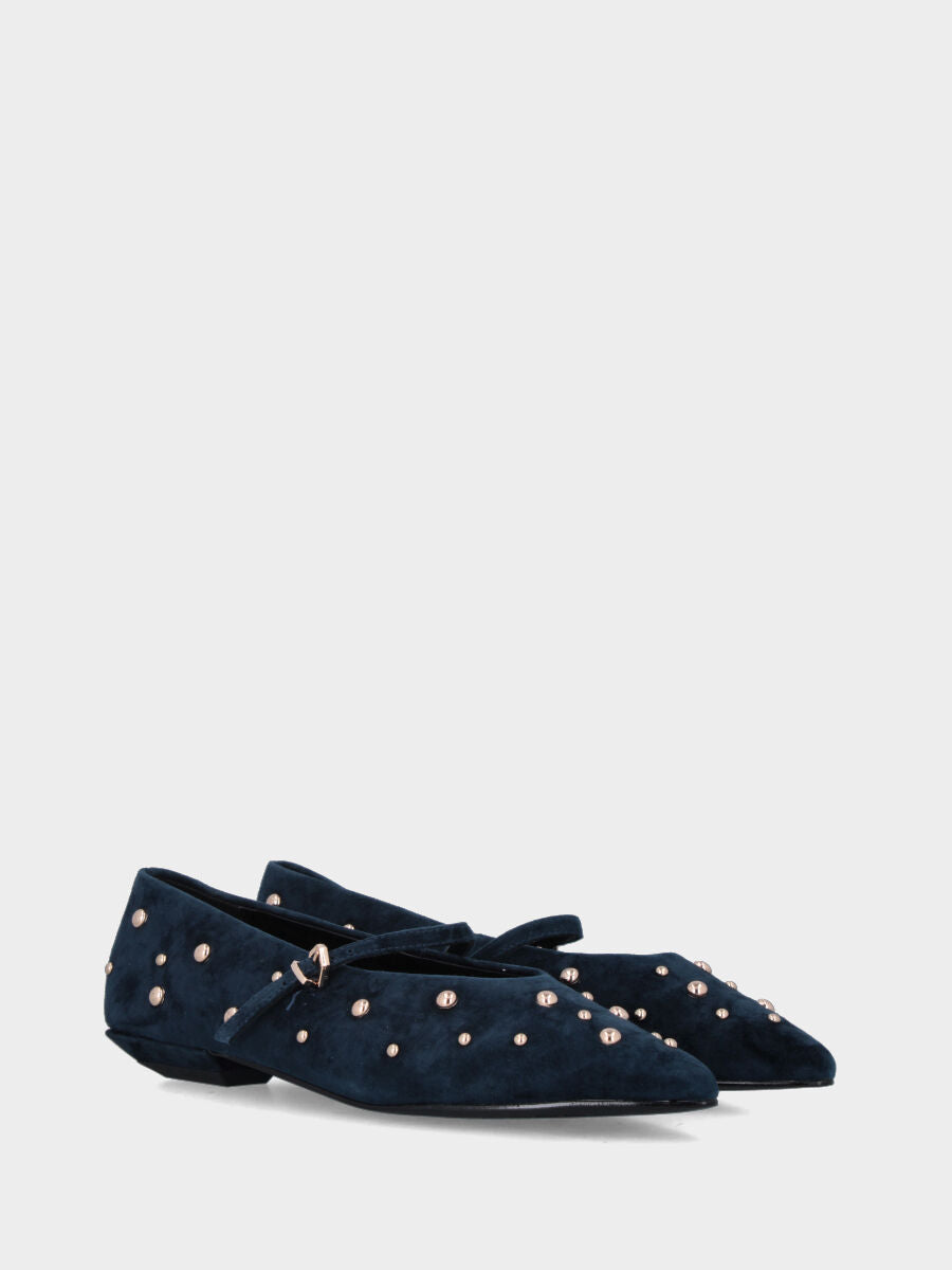 Ballerina Mary Jane in camoscio blu navy con borchie