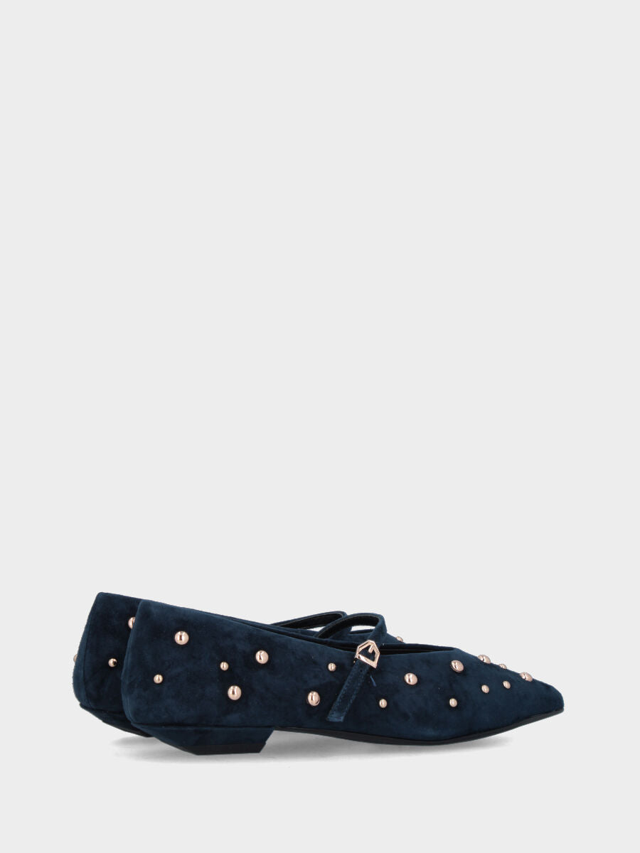 Ballerina Mary Jane in camoscio blu navy con borchie