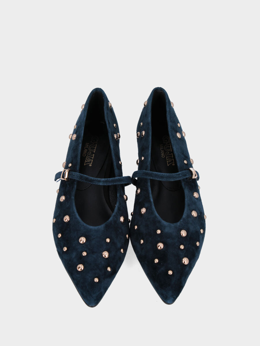 Ballerina Mary Jane in camoscio blu navy con borchie