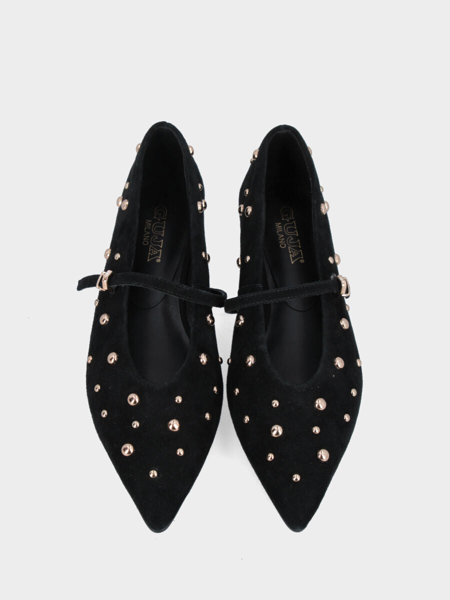 Ballerina Mary Jane in camoscio nero con borchie