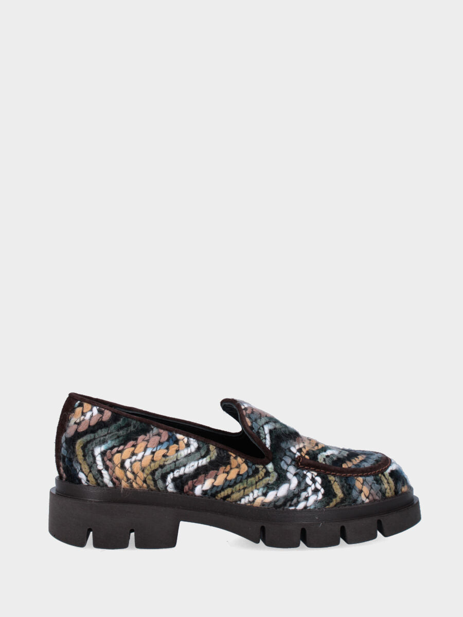 Mocassino in tessuto multicolor con punta tonda e monoblocco