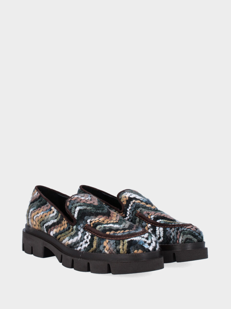 Mocassino in tessuto multicolor con punta tonda e monoblocco