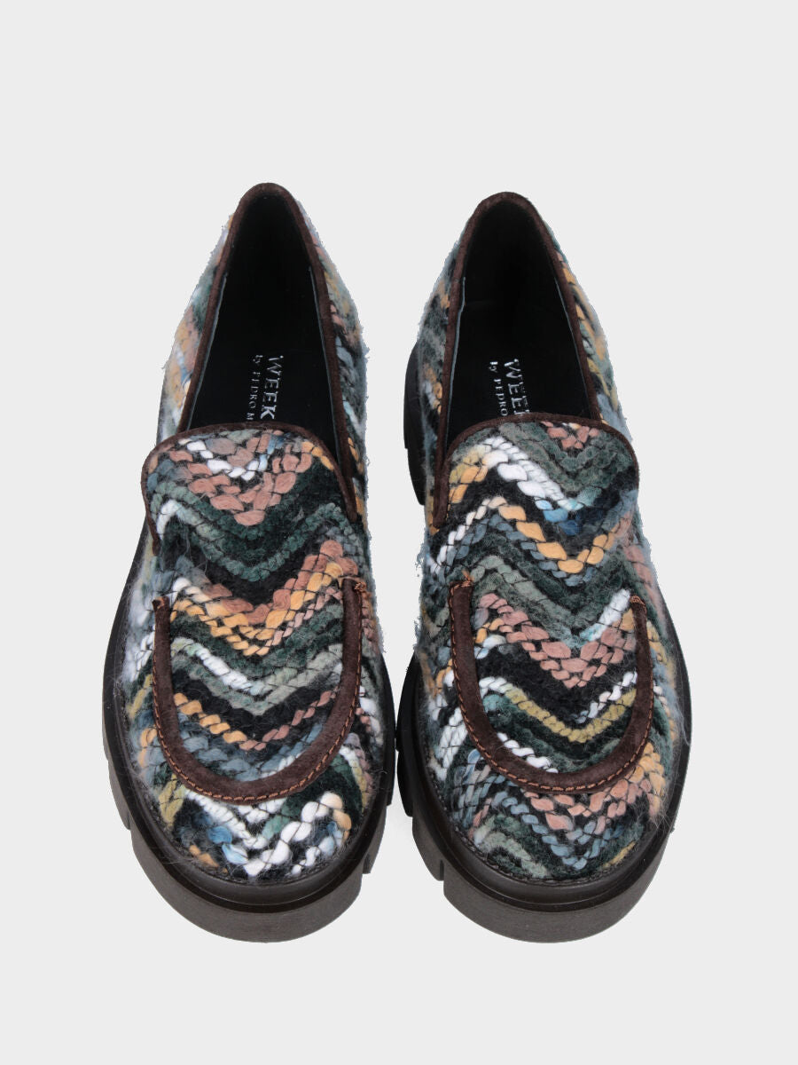 Mocassino in tessuto multicolor con punta tonda e monoblocco