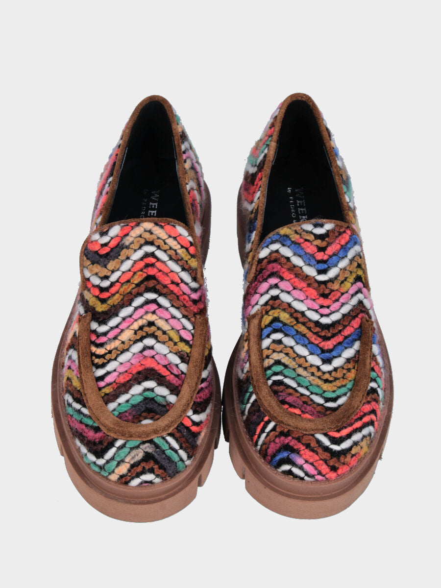 Mocassino in tessuto multicolor con punta tonda e monoblocco