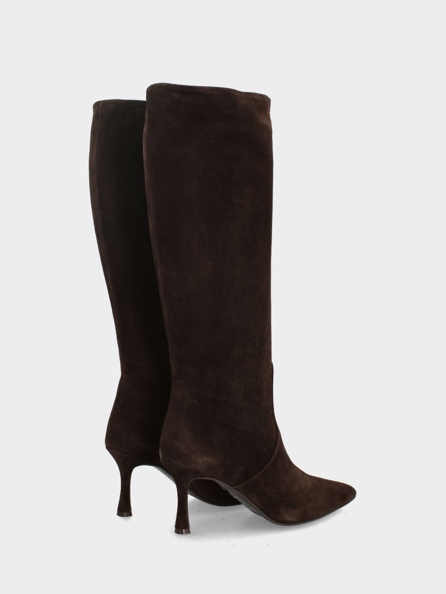 Botte en suède marron foncé avec talon aiguille