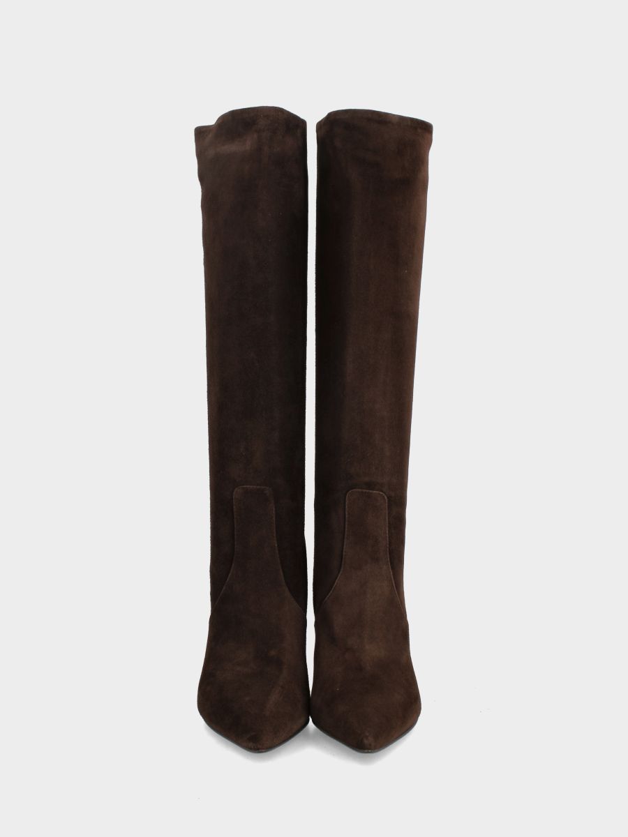 Botte en suède marron foncé avec talon aiguille