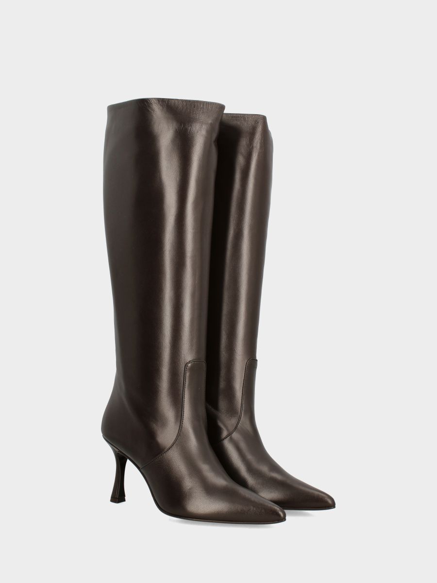 Botte en nappa marron foncé avec talon aiguille