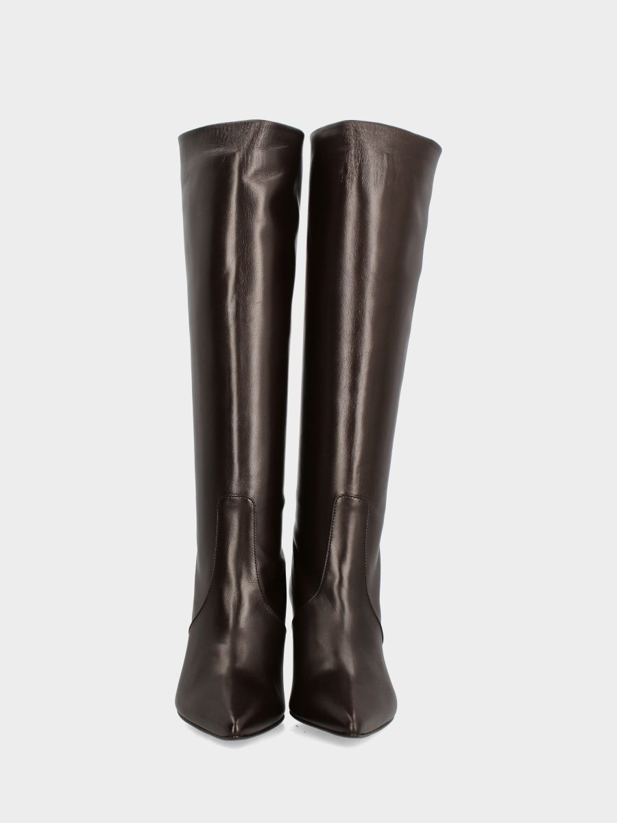 Botte en nappa marron foncé avec talon aiguille