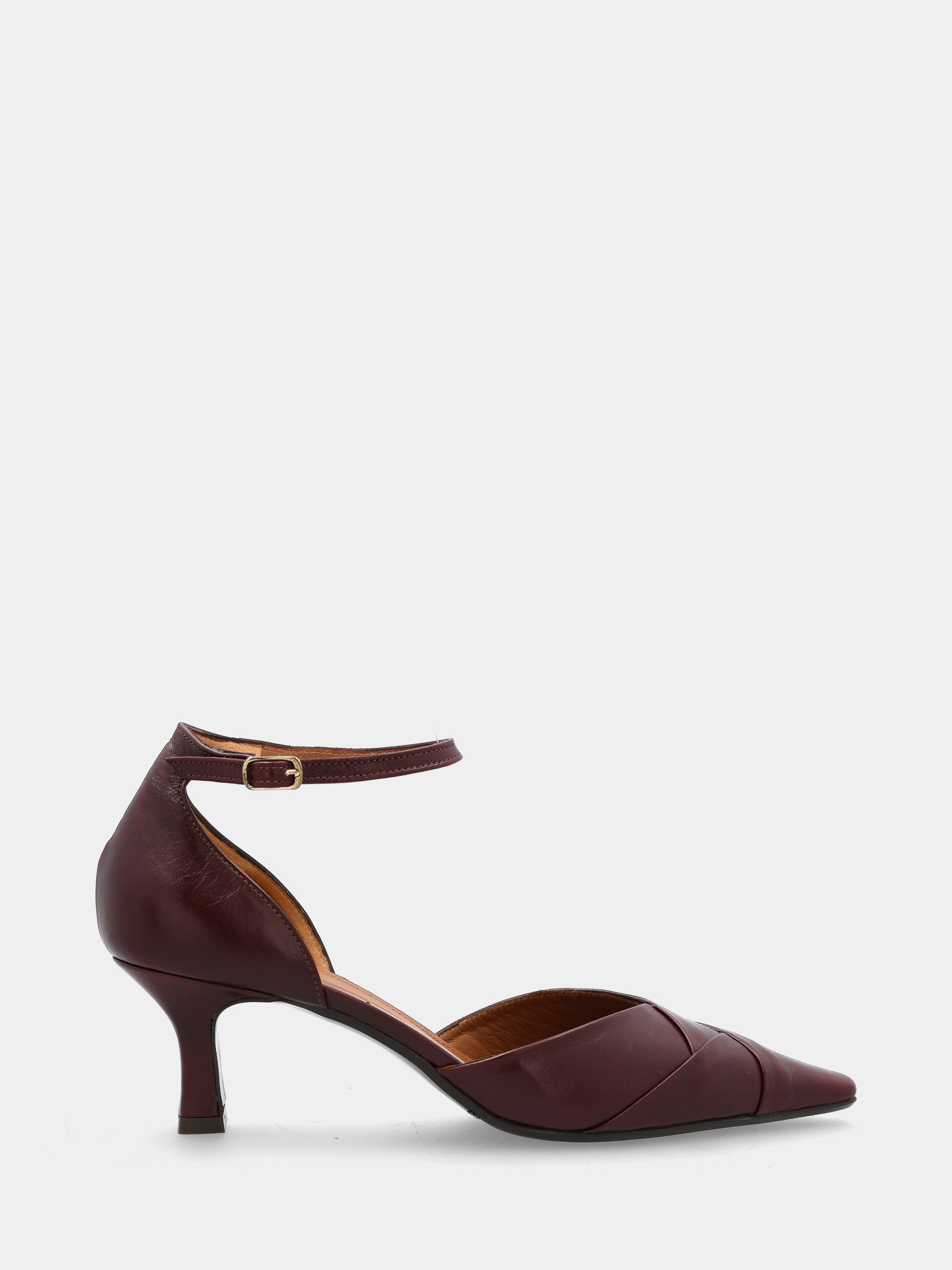 Escarpins en veau bordeaux avec bride et talon creux