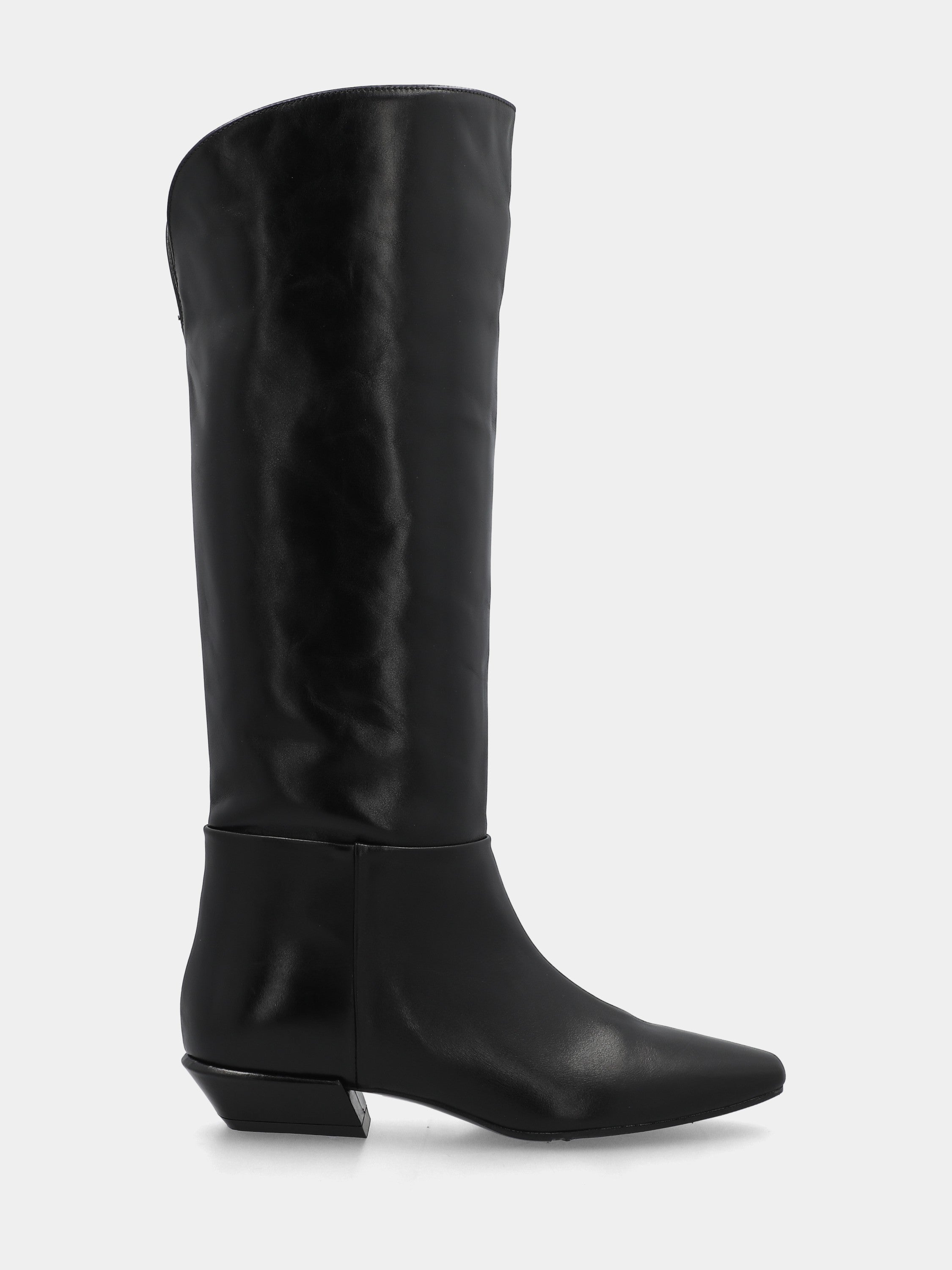Bottes western en veau noir avec bout carré et talon bloc