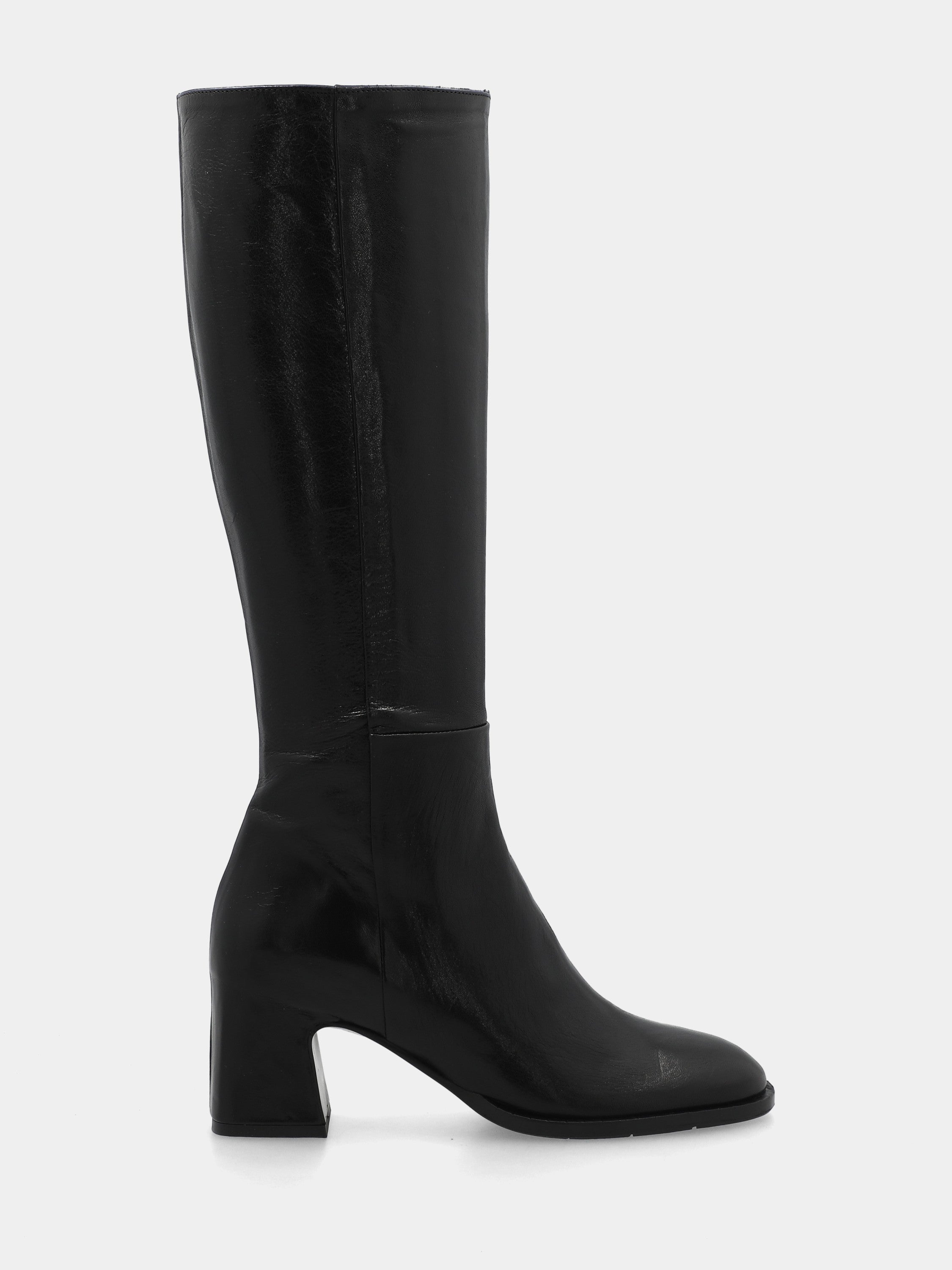Stivale in vitello nero con tacco largo a coda 50mm rivestito