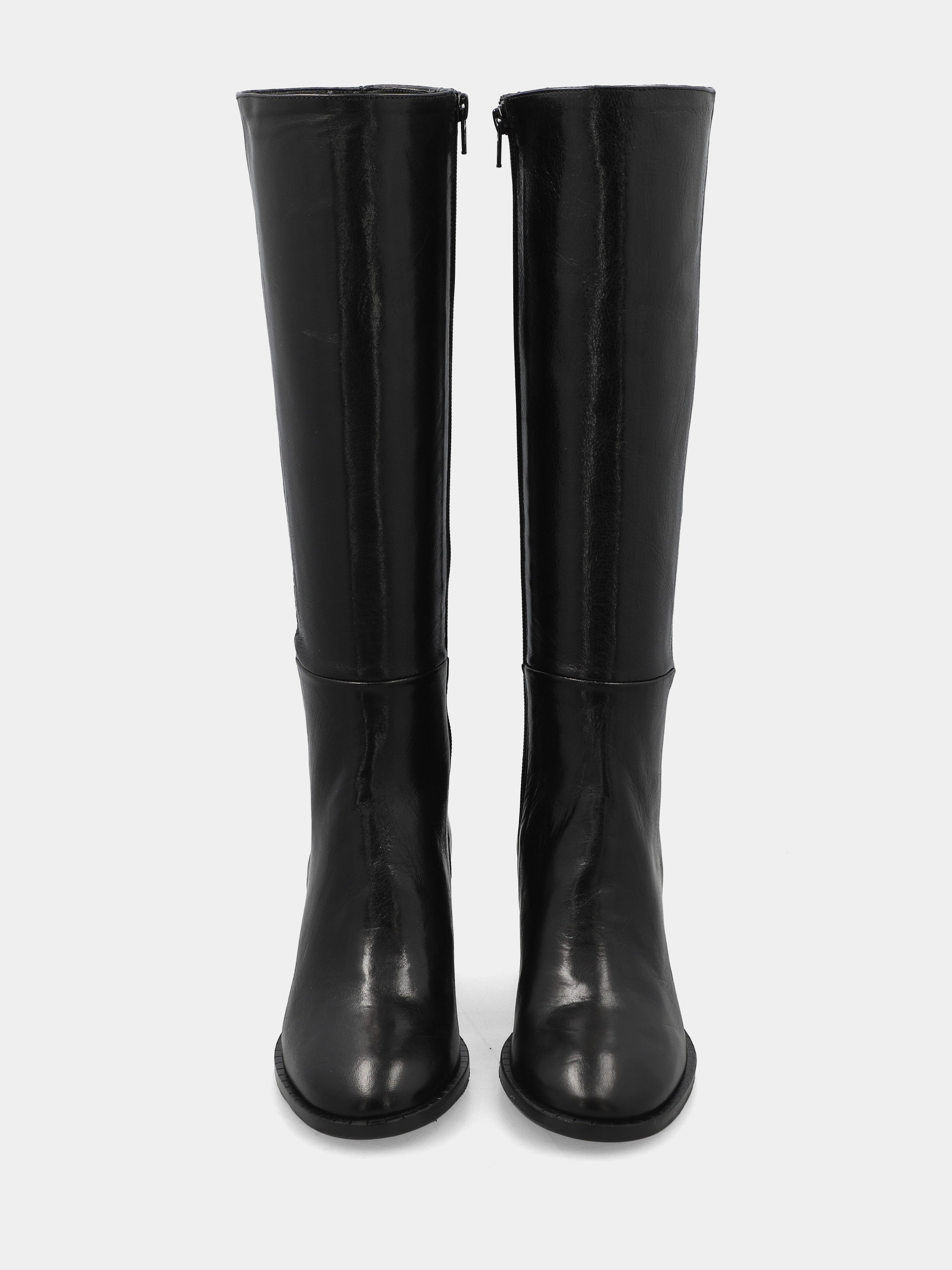 Stivale in vitello nero con tacco largo a coda 50mm rivestito