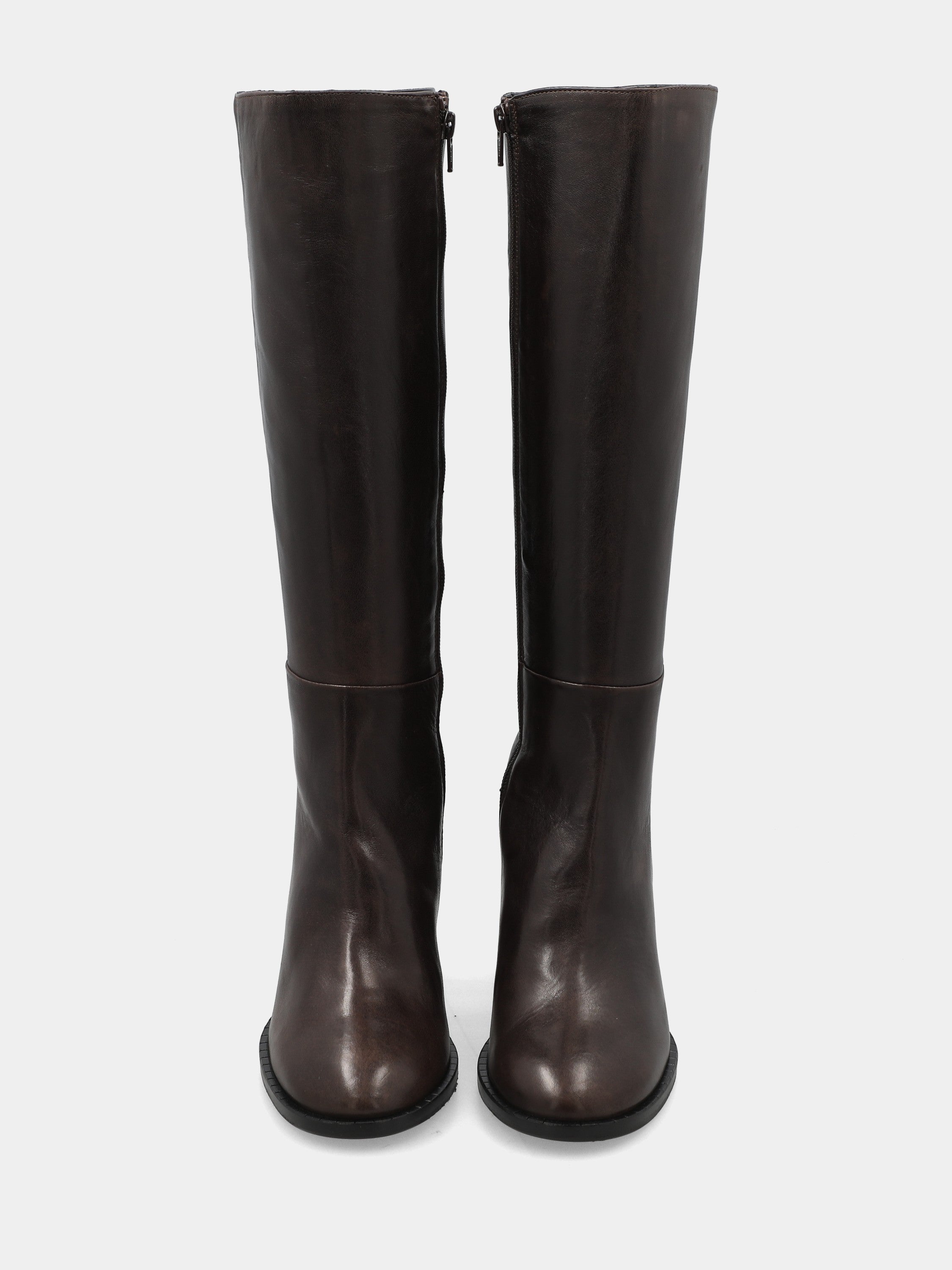 Stivale in vitello testa di moro con tacco largo a coda 50mm rivestito