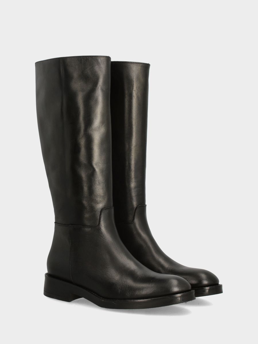 Botte d'amazone en veau noir avec talon de 20 mm et bout rond
