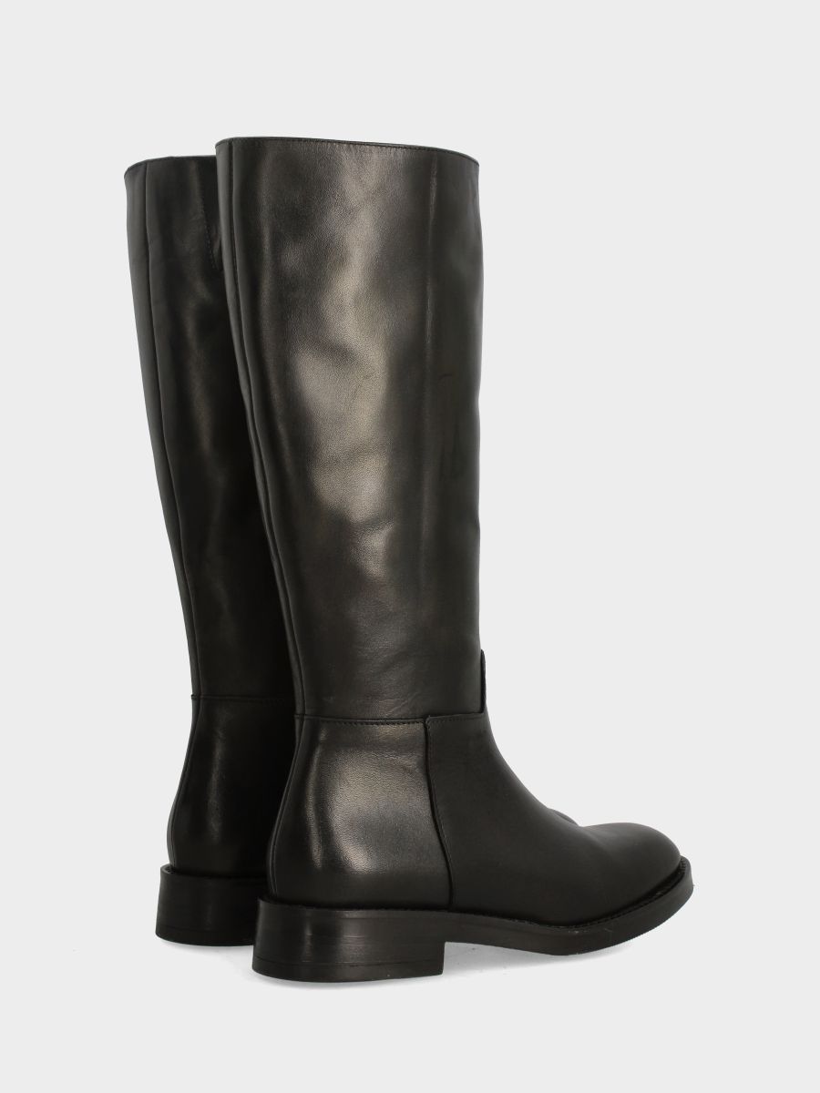 Botte d'amazone en veau noir avec talon de 20 mm et bout rond