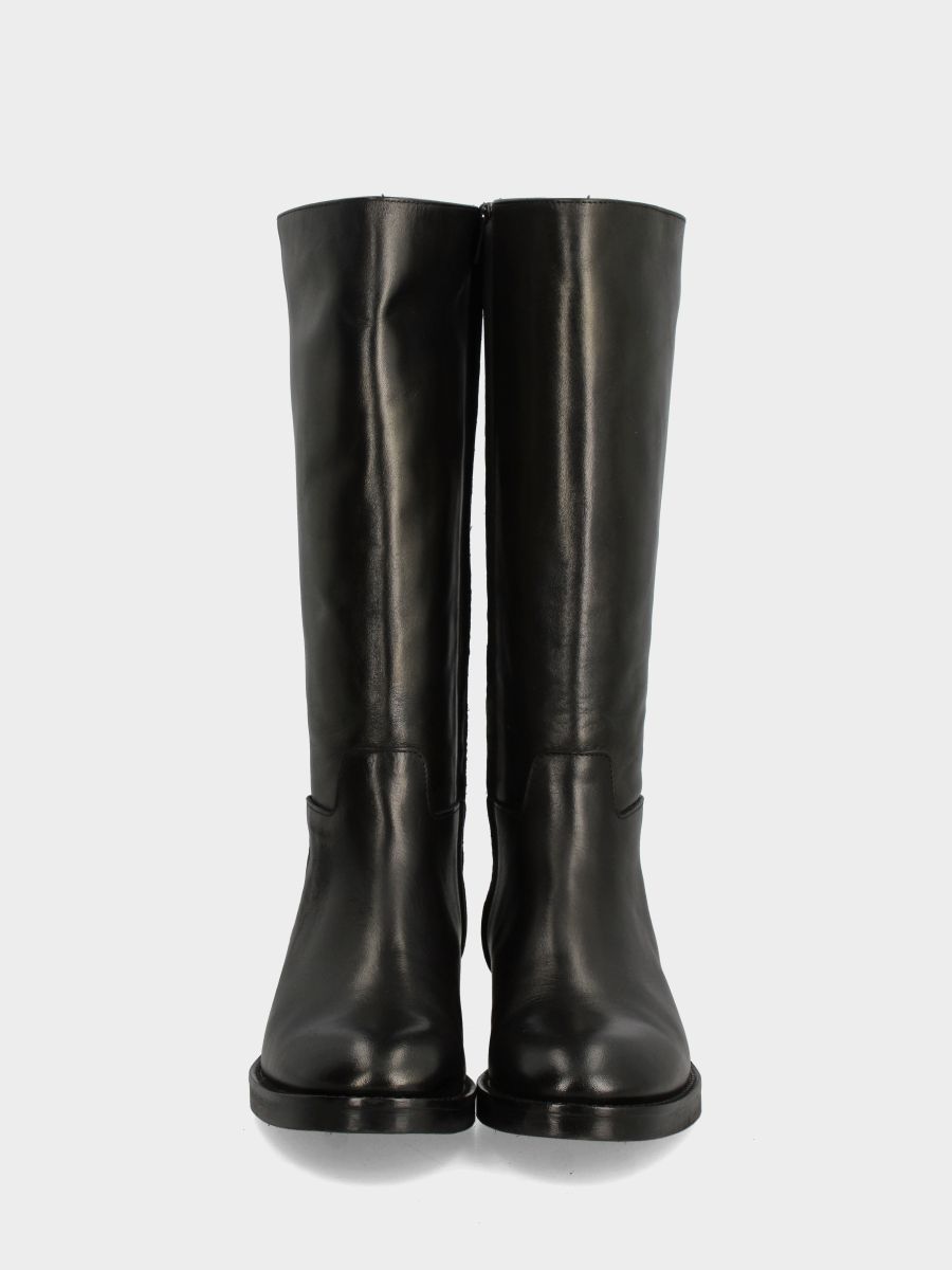 Botte d'amazone en veau noir avec talon de 20 mm et bout rond