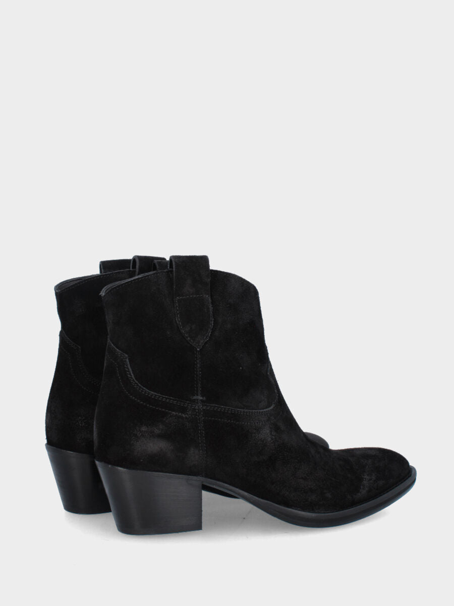 Camperos a stivaletto in velour nero con tacco monoblocco e punta tonda