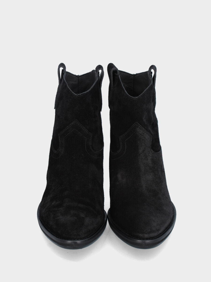 Camperos a stivaletto in velour nero con tacco monoblocco e punta tonda