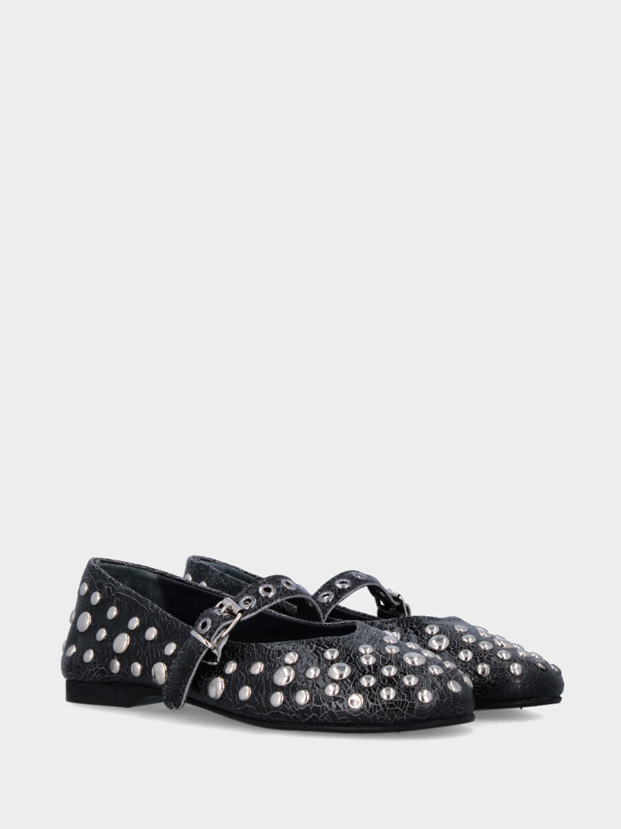 Ballerina Mary Jane in vernice nera con borchiette