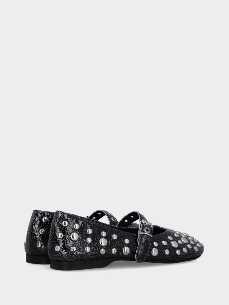 Ballerina Mary Jane in vernice nera con borchiette