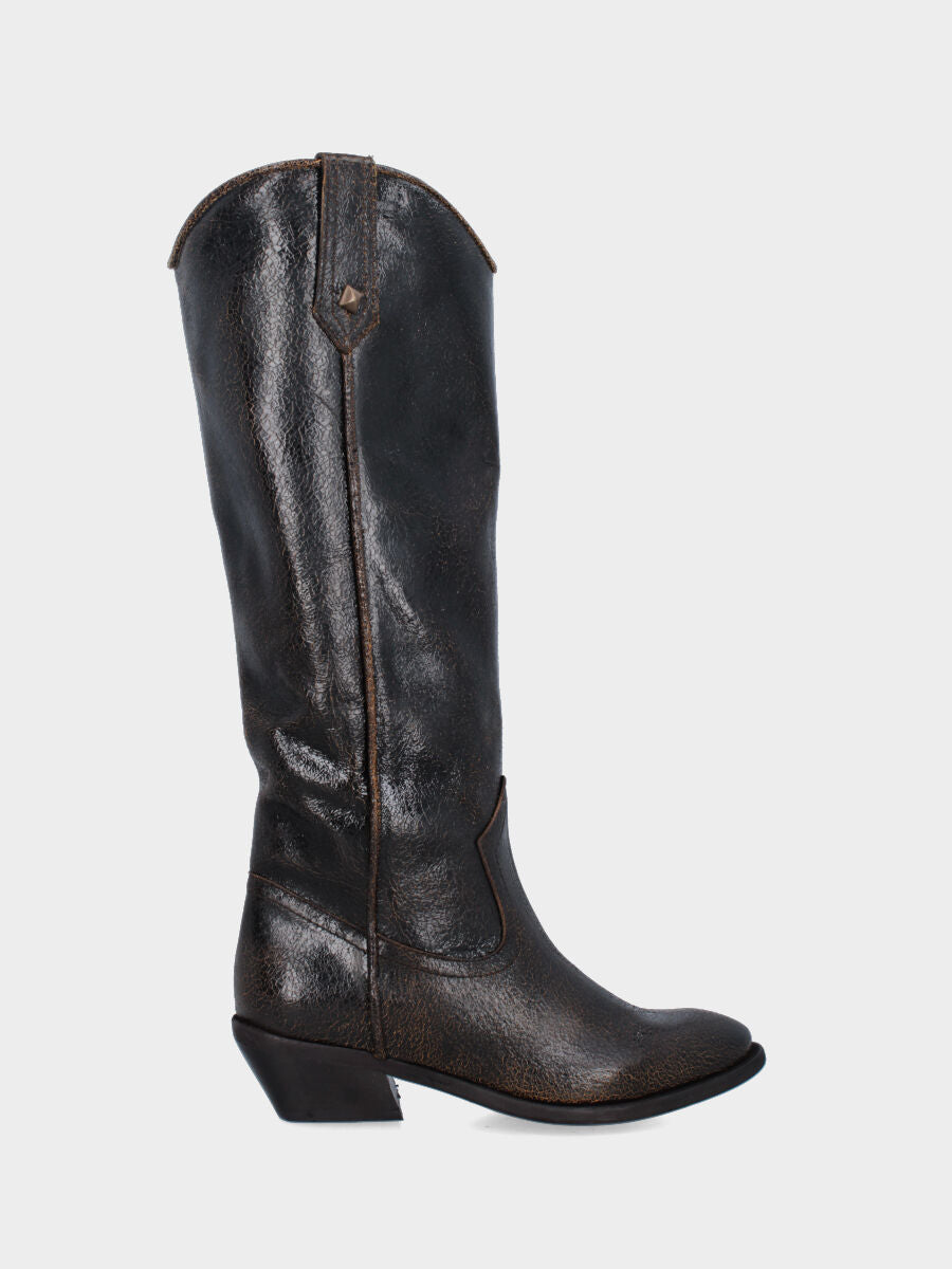 Stivale camperos in vitello testa di moro con tiranti laterali