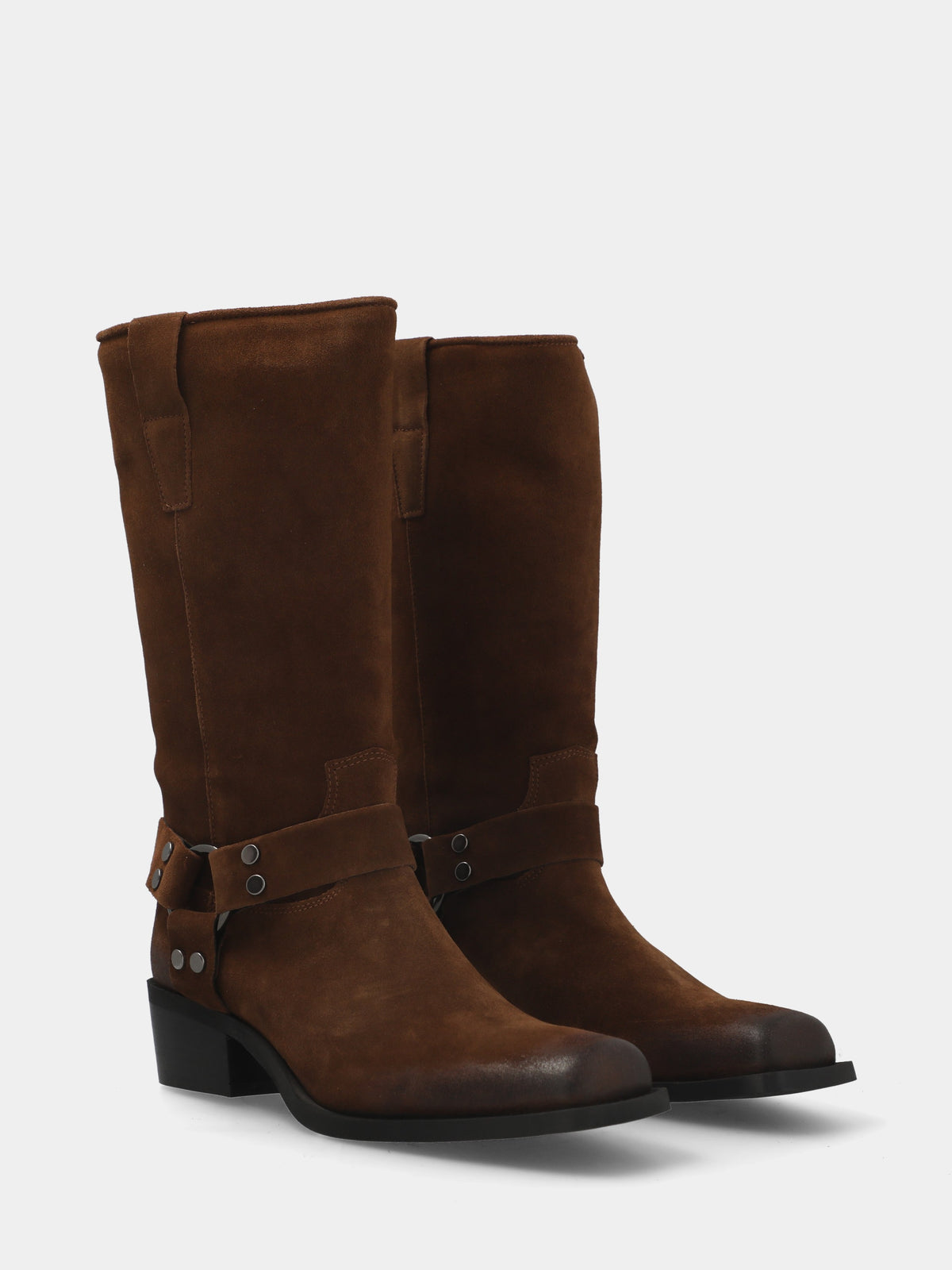 Stivale in velour cuoio con cavigliera