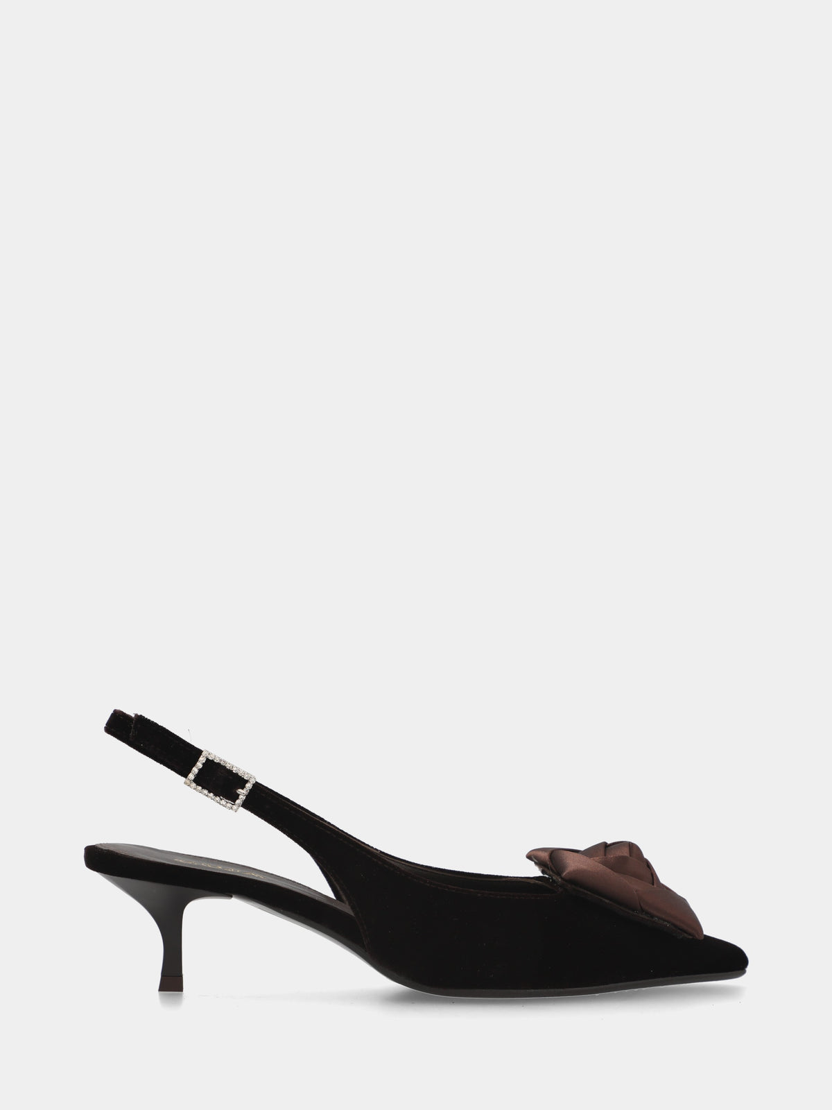 Slingback in velluto testa di moro con fiore in raso