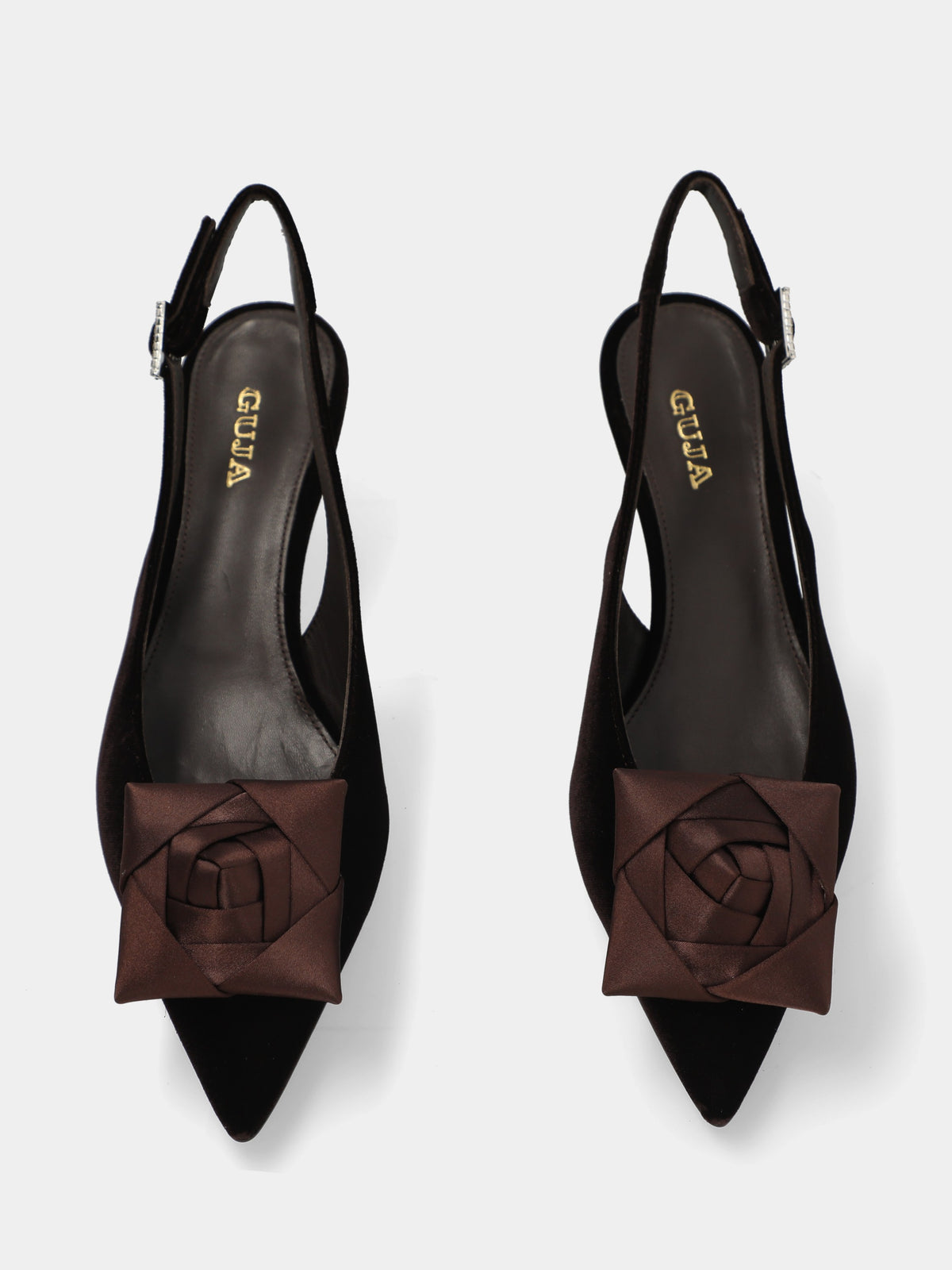 Slingback in velluto testa di moro con fiore in raso