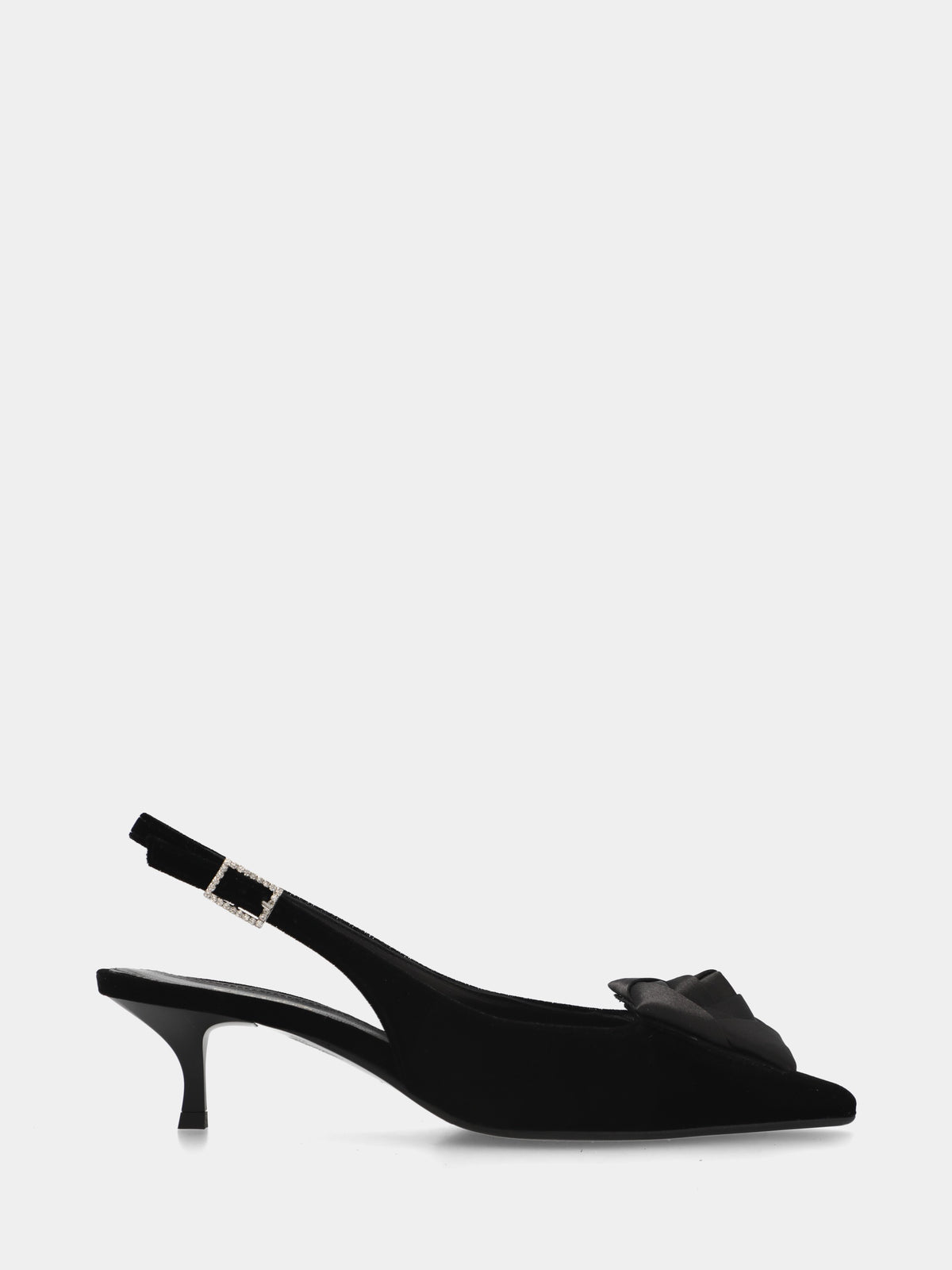 Slingback in velluto nero con fiore in raso