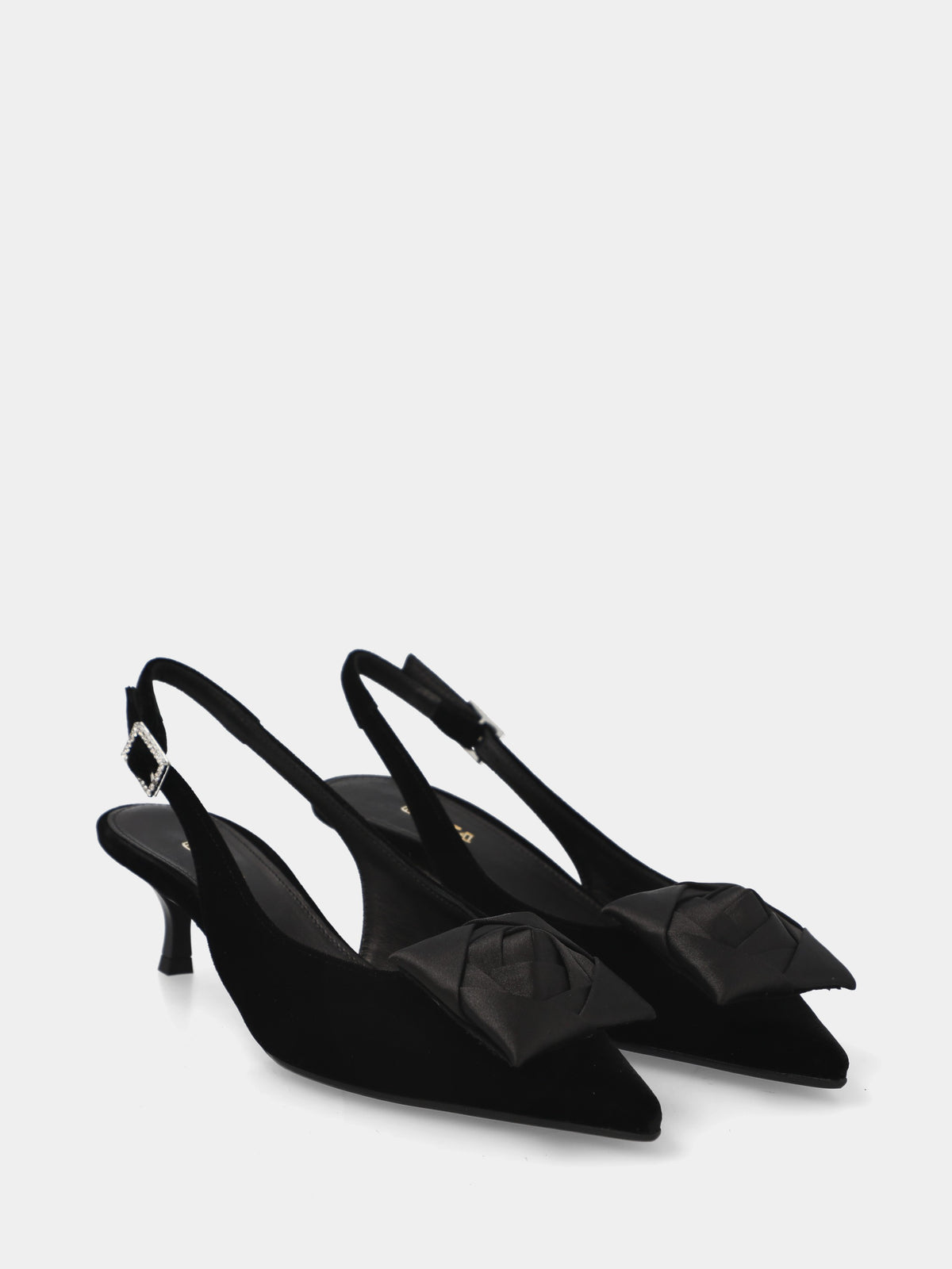 Slingback in velluto nero con fiore in raso