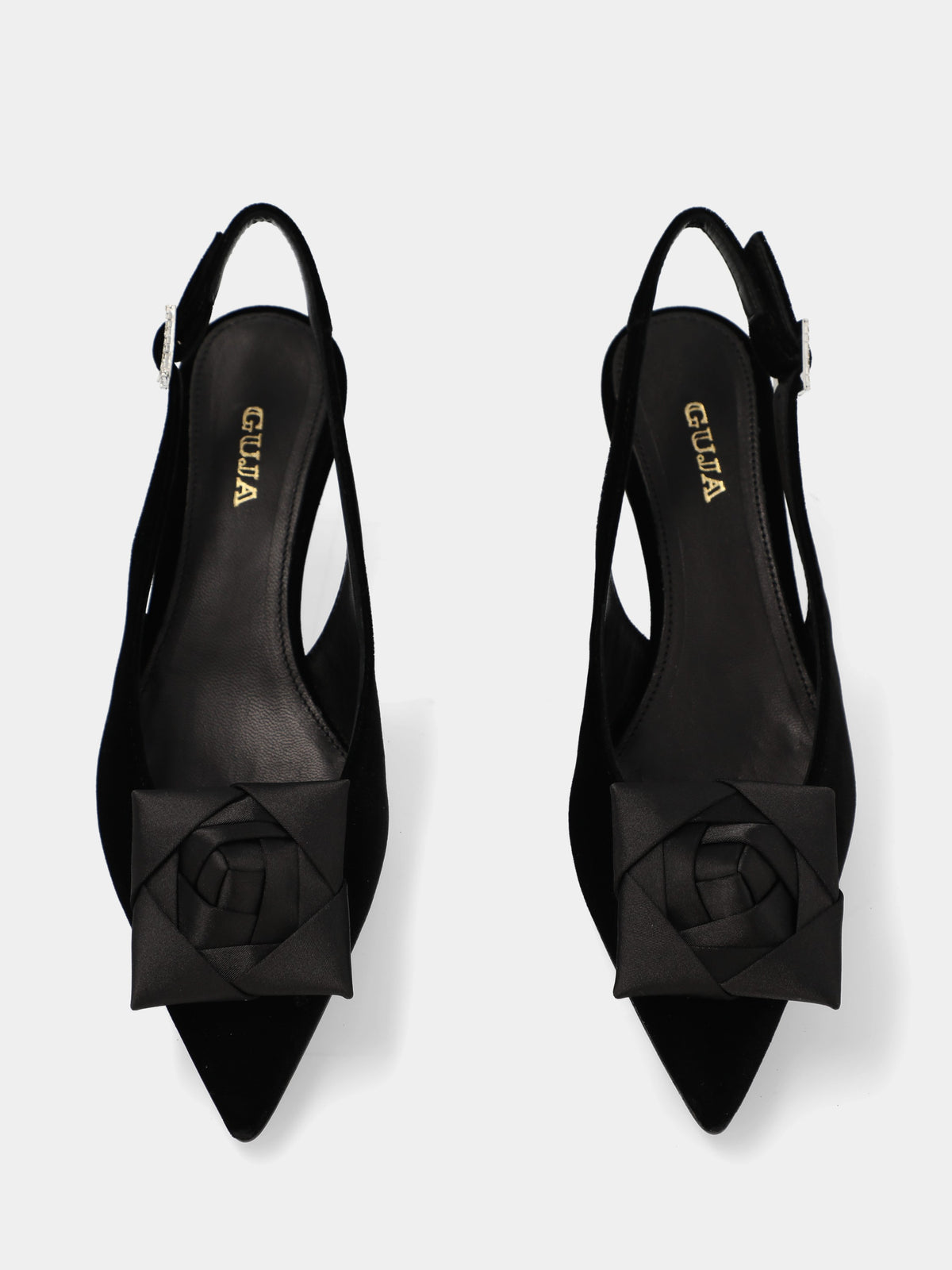 Slingback in velluto nero con fiore in raso